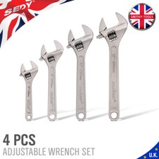 4Pc Adjustable Wrench Spanner Set Forged 12" 10" 8" 6" Imperial Calibration CR-V