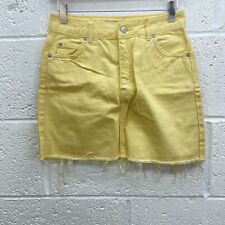 TOPSHOP YELLOW DENIM MINI SHIRT RAW HEM DISTRESSED LOW WAIST MOTO Y2K UK 8