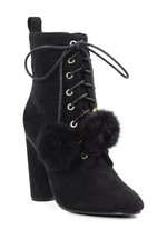 Catherine Malandrino Pomisa Pom Pom Black Suede Ankle Bootie Granny Boots 10 NEW
