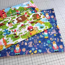 Easter Fabric Remnants - kids theme quilting cotton - Bunnies and Gnomes