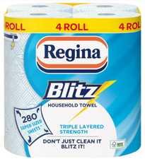 4 Pack Regina Blitz 3 Ply 280 Sheet Kitchen Paper Towel Rolls Household Jumbo XL