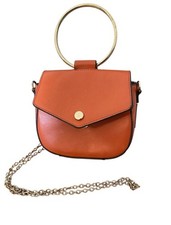 Faith Orange Faux Leather Handbag Gold Handle Chains Crossbody or Clutch