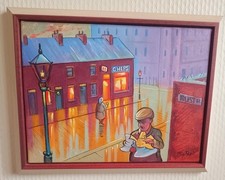 Joe Rust Original 2012 Framed Painting on Canvas 'A Chippy Tea' Northern Art