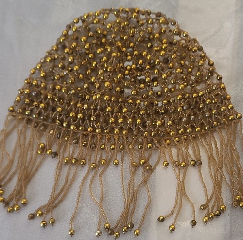 Cap headpiece beaded gold - cap,