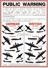 REPLICA WORLD WAR 2 AIRCRAFT IDENTIFICATION POSTER A3 WW2 ARMY BRITISH GERMAN