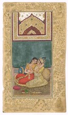 Hand Miniature Painting Of Mughal Emperor Akbar & Empress Jodha Bai 6x10 inches
