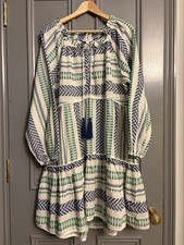 Next Jacquard Kaftan Dress Size M Green Blue White Long Sleeve New Without Tags