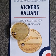 RAF VICKERS VALIANT ROYAL AIR FORCE 44m ENAMELLED GOLD PLATED MEDAL - coa
