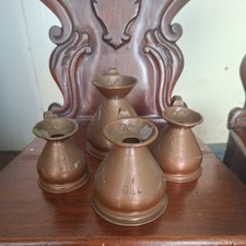 Set Of 4 Old victorian antique Copper Measuring Jugs, Gill 1/2 1/4 initials HR