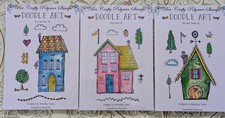 3 x set large clear stamps doodle art,  villa rose, sky terrace, the bird house