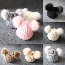 Newborn Baby Double Pom Pom Hat 2 Bobble Beanie Knitted Warm Winter Boy Girl Cap