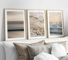 Set of 3 Beige Grey Wall Art