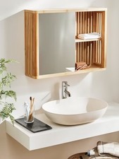 John Lewis Mirrored Slatted Bamboo 1 Shelf Bathroom Wall Cabinet - Natural A