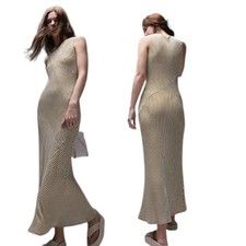 Topshop Tank Dress Midi Maxi Bias Cut And Sew Panel Striped Fine Knit size S