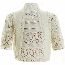 Girls Bolero Shrug Cardigan Crochet Knitted Kids Size 2-13 yrs Short Sleeve 