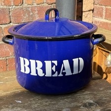 Vintage Enamel Bread Bin Blue