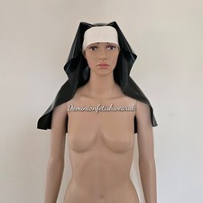 Latex nuns veil habit black white rubber Fetish Wear doll UK nun roleplay Small
