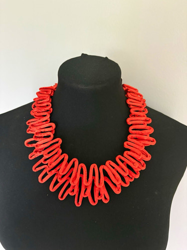 Burnt orange zigzag necklace - orange,