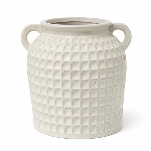 White ceramic vase with - ceramic,