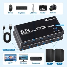 HDMI KVM Switch 4 port - USB 3.0 4K@60Hz for 2 PCs 1 Mon Inc 2 USB 3.0 Cables