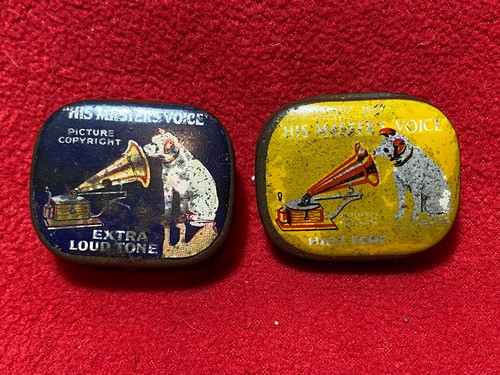 Two hmv gramophone needle tins - needle,