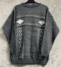 mens Classic Retro New diamond knit grey jumper Sweater Size Large