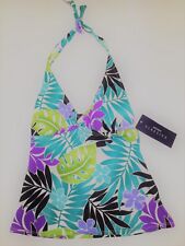 Ladies Tankini SWIMSUIT Swimming TOP HALTERNECK Blue Green Leaf