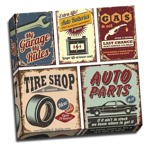Garage vintage car - metal, signs