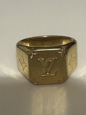Louis Vuitton Monogram Signet Ring - Gold - Size 19 Men's M80190 Used