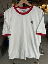 Vintage Mens FILA Marconi Ringer White Short Sleeve T-Shirt Top Size Large  READ