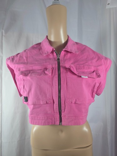 Bershka pink cropped denim - pink,