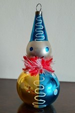 Vintage Blown Glass Figural Clown Ornament  Czechoslovakia Cap 4.75"