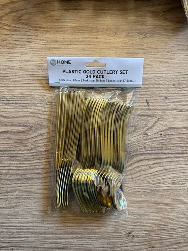 Gold reusable plastic cutlery - gold,