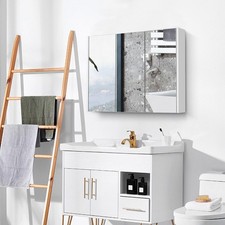 Medicine Cabinet with Mirror and Adjustable Shelves-White