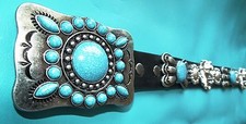 Elvis Style Turquoise and Silver Navajo Lion Head Western Concho Belt