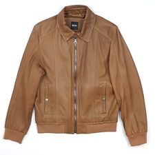 Hugo Boss Leather Jacket 38 48 Small Men Soft Lamb Leather Bomber Brown BNWOT