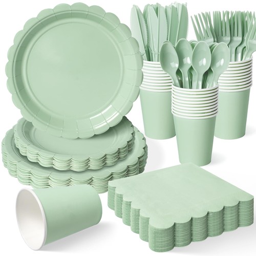 350 pcs sage green - plates, and
