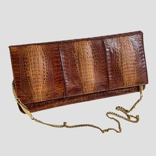 Vintage Baby Crocodile Skin Clutch Bag NOVEDADES YUSI Brown Rare Croc Leather