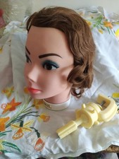 Vintage Hairdressing Mannequin Head With Clamp. Natural Hair.