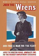 2W23 Vintage WWII Join The Wrens British War Wartime Recruitment Poster WW2 A4