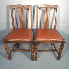 Pair Of VTG Ercol Old Colonial Yorkshire Dining Chairs Carved Backs Turned Legs