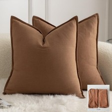 Mandioo 2pcs Neutral Cotton Cushion Covers 55x55cm 22x22" Boho Home Decor, Brown