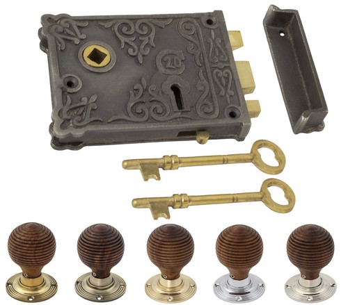 Floral iron rim lock rosewood - iron,