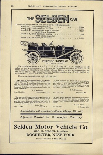 1910 paper car - ad, selden