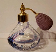 CAITHNESS GLASS SCOTLAND PERFUME ATOMISER CLEAR WITH BLUE & PURPLE STRIPES