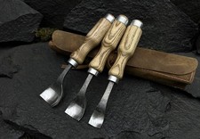 Hand Forged Spoon Gouge Set: 52100 Steel Blades, Ash Handles, Leather Roll