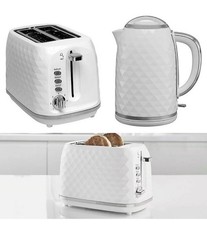 Diamond Textured Effect kettle and toaster set 2 Slice  White FREE DELIVERY