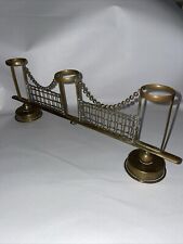 Antique Art Nouveau Brass Triple Candle Holder For Tapered / Dinner Candles 