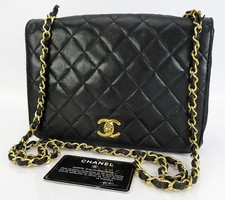 Auth CHANEL Black Quilted