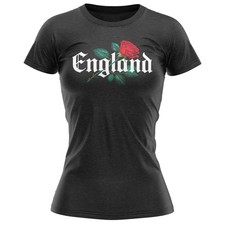 Womens English Red Rose T Shirt England Pride UK Patriotic Top Fitted Cotton